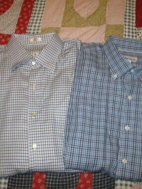 2 Peter Millar Long‎ Sleeve Button Shirt - Blue check & Herringbone - L